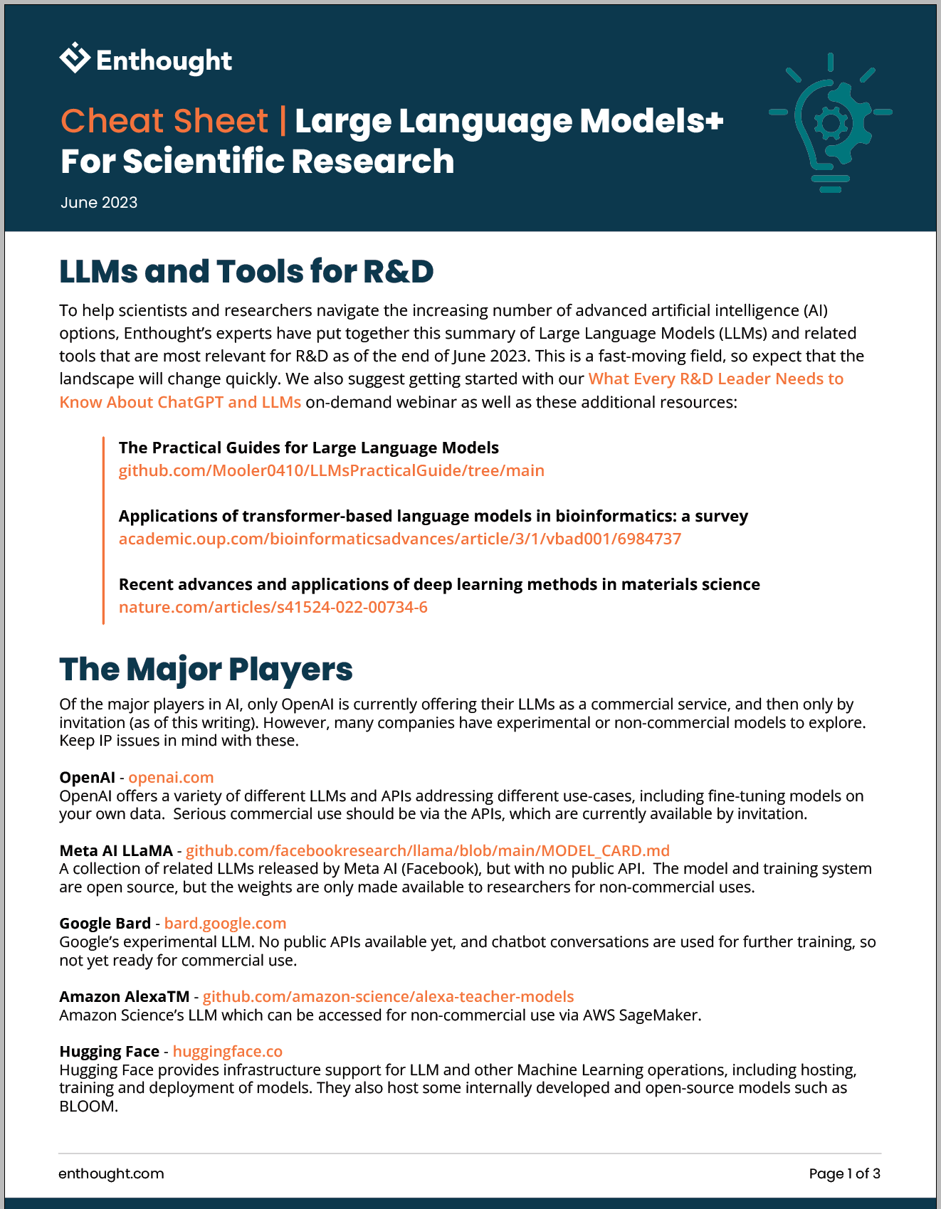 Enthought | Cheat Sheet: Large Language Models+ for Scientific Research